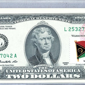 Banconota della Federal Reserve * Banconota da 2 dollari * Soldi USA * Francobolli da due dollari * Banconote da collezione * Carta moneta UNC * Bandiera di Vanuatu * Regalo aziendale per uomini