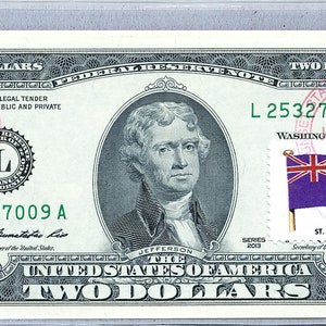 Banconota da 2 dollari in regalo *Carta moneta USA *Banconota della Federal Reserve *Francobolli da due dollari *Bandiera di Sant'Elena *Banconota valuta UNC *Decorazione per ufficio e hotel