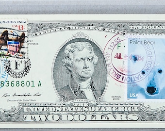 2 Dollar Stamps *Two Dollar Bill *Paper Money US *Federal Reserve Note *Gem Uncirculated *Collectible Art Decor *USPS Post Stamps Polar Bear