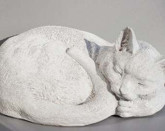 Cat Urn for Ashes Unpainted *Memorial Statue Cat Ready to Paint *Cremation Sculpture Sleeping Pet *Funeral Casket *Keepsake Outdoor Decor
