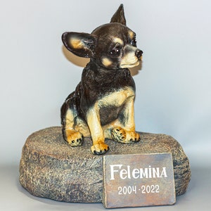 Chihuahua Urn *Cremation Statue Pet Ashes *Dog Memorial Headstone *Unique Funeral Burial Casket Custom Paint *Keepsake Plaque Sympathy Gift