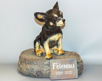 Chihuahua Urn *Cremation Statue Pet Ashes *Dog Memorial Headstone *Unique Grave Decor Custom Paint *Keepsake Sculpture Plaque *Sympathy Gift