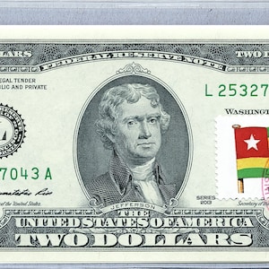 2 Dollar Schein *Notizpapier Währung *Federal Reserve Note *Zwei Dollar Briefmarken *Togo Flagge *Geldschein Gemalt *Geburtstagsdeko *Geschenk für Männer