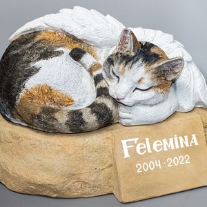 Calico Cat Urn *Pet Angel Wings Memorial Custom Paint *Cremation Statue Ashes *Headstone Keepsake Personalized *Unique Funeral Casket Burial