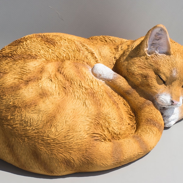 Cat Memorial Statue *Sleeping Cat Figurine *Pet Grave Ornament *Orange Tabby Keepsake *Garden Sculpture Outdoor *Beloved Animal Loss Decor