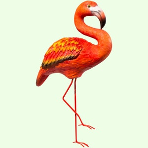 Flamingo Statue *Red Tropical Bird Figurines *Wildlife Sculpture *Garden Decor Metal Paws *Outdoor Back Yard Keepsake *Exotic Flowerbed Gift
