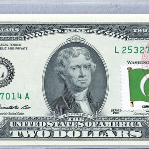 Papiergeld US *2 Dollar Bill *Federal Reserve Note *Zwei Dollar Briefmarken *Banknoten Währung *Gem Unc *Business Sammler Geschenke *Flagge der Komoren