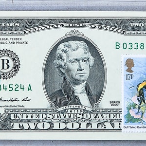 Zwei Dollarschein * Papiergeld US * 2 Dollar Briefmarken * US Notenbank Note * Gem Unc * Glück Dekor * Sammler Währung * Hummel Mutter Geschenke