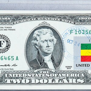 Banconota da 2 dollari *Banconota della Federal Reserve *Due dollari USA *Cartamoneta *Regalo aziendale *Banconote *Bandiera nazionale dell'Etiopia *Francobolli USPS