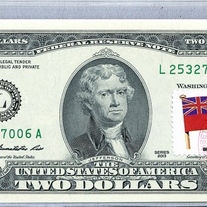 Fed Note * 2 Dollar Bill * Papiergeld US * Bermuda Flagge * Zwei Dollar Briefmarken * Banknoten Währung * Gem Unc * Business Souvenir Geschenke