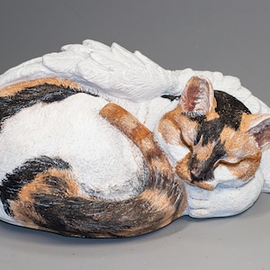 Calico Cat Urn Angel Wings *Cremation Statue Pet Ashes Holder Custom Paint *Animal Memorial Sympathy Gifts *Burial Sculpture Keepsake Casket