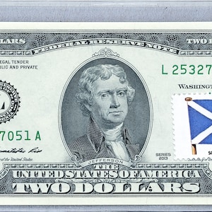 Carta moneta USA *Banconota da 2 dollari *Bandiera scozzese *Banconota della Federal Reserve *Francobolli da due dollari *Banconota valuta Gemma Unc *Regali aziendali da collezione