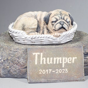 Unique Pug Urn *Sleeping Dog Memorial Headstone *Cremation Statue Pet Ashes Custom Paint *Animal Grave Decor *Funeral Tribute Sympathy Gifts