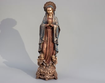 Virgin Mary Statue *Our Lady Figurine *Religious Sculpture *Saint Mother God *Blessed Madonna Angels *Devotional Decor *Christian Gift Women