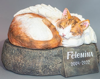 Cat Angel Wings Memorial Urn *Cremation Statue Pet Ashes *Sleeping Cat Headstone Custom Paint *Grave Decor Outdoor *Sculpture Sympathy Gifts