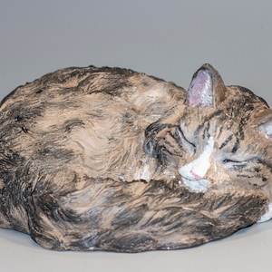 Unique Longhaired Sleeping Cat Urn *Cremation Funeral Sculpture Ashes Holder *Pet Memorial Custom Paint *Animal Loss Burial Casket Keepsake