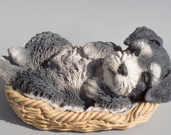 Schnauzer Figurine *Sleeping Dog Statue *Terrier Sculpture *Garden Decor Basket Pet *Laying Puppy Realistic *Home Figure *Doggy Lover Gifts