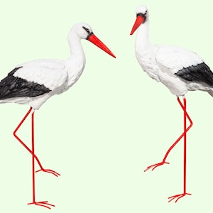 White Stork Pair Figure *Wildlife Statue *Garden Sculpture Bird *Large Animal Flowerbed Decor *Outdoor Yard Babyshower Family Gift Talisman