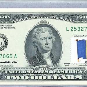 Carta moneta USA *Banconota da 2 dollari *Biglietto della Federal Reserve *Francobolli da due dollari *Banconota valuta *Gem Unc *Regali aziendali da collezione *Bandiera del Ciad