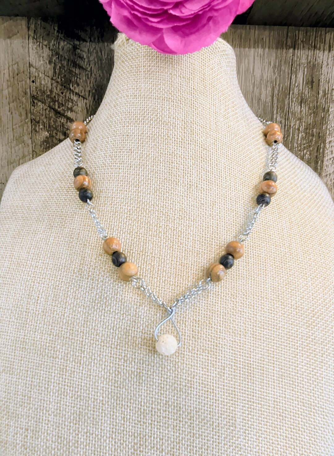 Lava and Wood Chain Diffuser Necklace Essential Oil Jewelry - Etsy