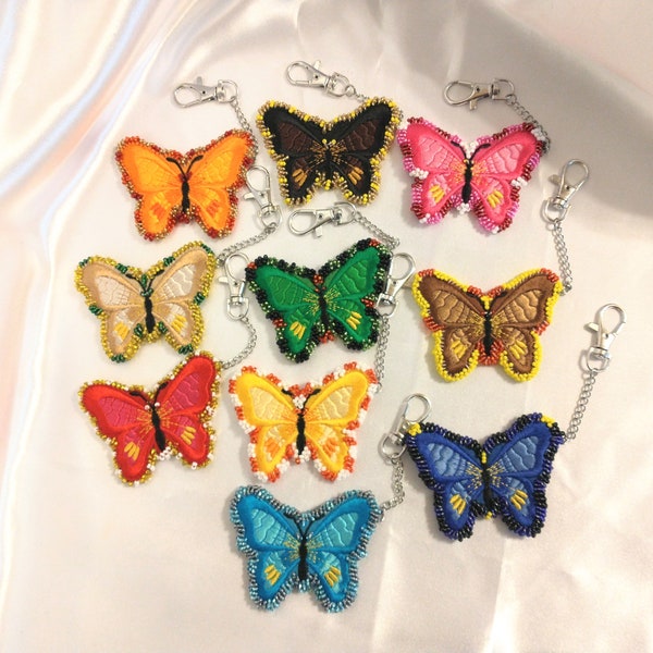 Beaded Embroidered Butterfly Keychains, Embellished Purse and Backpack Charm Accessories