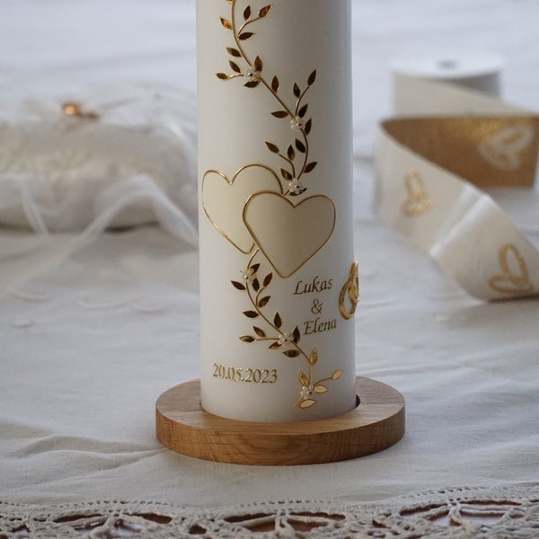 Set Hochzeitskerze mit passendem Kerzenteller, Brautkerze, Traukerze,