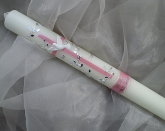 Christening candle, christening candles, christening candle girl, christening candle classic, christening candle hand-decorated, christening candle pink, christening candle girl, candle birth