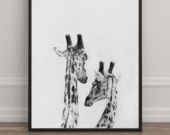 Giraffe, Drawing Sketch, PRINT, Wall Art, Illustration , Hand Drawn Pencil Artwork