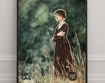 Jane Austen Print: Pride and Prejudice, Hand-Drawn Watercolor Art