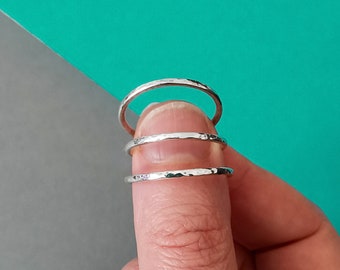 Recycled sterling silver stacking rings | Handmade hammer textured minimalist thin stackable ring bands in a set of 1, 2 or 3 rings