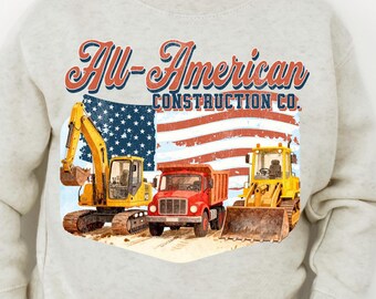 PNG de construcción del 4 de julio, PNG de camiseta del 4 de julio para niños, PNG de camiones de construcción, PNG patriótico, 250 aniversario de EE. UU., descarga digital