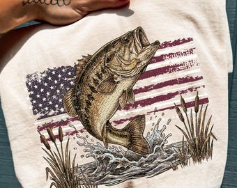 Bandera estadounidense de pesca retro PNG, PNG del 4 de julio, PNG de pesca, PNG de camisa de caza vintage de los 90 (Descarga digital)
