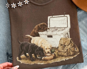 Perros de caza de patos retro PNG, caza PNG, labrador retriever PNG, camisa de caza vintage de los 90 PNG (Descarga digital)