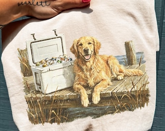 Camisa de pesca vintage PNG, Golden Retriever retro PNG, caza y pesca PNG, camisa de pesca vintage de los 90 PNG (Descarga digital)