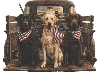 Perros de caza retro con bandera estadounidense PNG, PNG del 4 de julio, PNG de caza de patos, PNG de camisa de caza vintage de los 90 (Descarga digital)