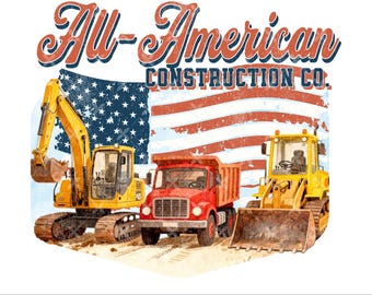 PNG de construcción para niños del 4 de julio, PNG de camiseta del 4 de julio para niños, PNG de camiones de construcción, cuatro de julio, PNG patriótico, aniversario de EE. UU. 250