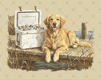 Vintage fishing shirt PNG, retro Golden retriever png, hunting fishing png, vintage 90's fishing shirt png (Digital Download)