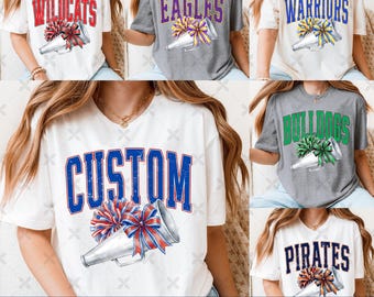 Camiseta personalizada de mascota de animadora png, espíritu escolar personalizado png, camiseta retro de sublimación de espíritu escolar png, animadora png