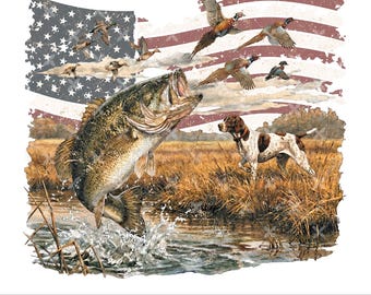 Bandera estadounidense de caza retro PNG, PNG del 4 de julio, PNG de pesca y caza, PNG de camisa de caza vintage de los 90, PNG de actividades al aire libre (Descarga digital)