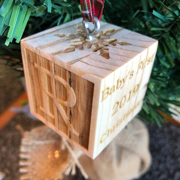 Wooden Block Christmas Ornament 