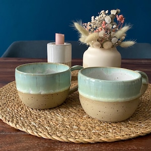 cups mug ceramic clay mint green white