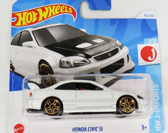 Voiture Miniature Hot Wheels Honda Civic Si - Échelle 1/64 - Or Métallisé - Série J-Imports - Pour Collection Ou Jouet - 12