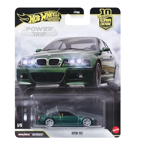May include: A Hot Wheels Power Trip die-cast model of a green BMW M3. The packaging features the Hot Wheels logo, the text "10 Car Culture", and the car's name. The model is 1/5 in the series.