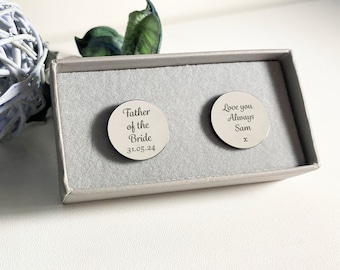 Elegant Personalised Wedding Cufflinks - Father of the Bride - Comes in a free presentation box