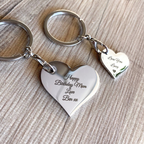Beautiful Personalised Heart keyring, Lovely small gift idea for Fathers Day and birthdays, Perfect Wedding Favours
