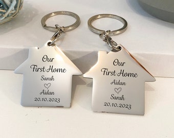 Personalized Stainless Steel Home Keyrings: Couples First Home Gift