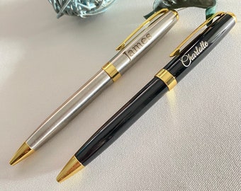 Hermoso bolígrafo personalizado en negro y champán. Pequeña idea de regalo ideal para el día de San Valentín, Día de la Madre, Cumpleaños, Favores de boda.