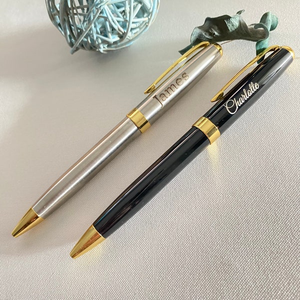 Wunderschöner personalisierter Stift in Schwarz und Champagner. Ideale kleine Geschenkidee für Vatertag, Geburtstag, Hochzeitsgeschenke