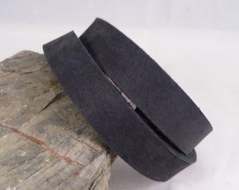 Dark blue leather bracelet double wrapped