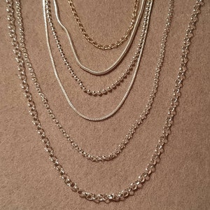 Chains, solid, 925/- sterling silver, various strengths and lengths, curb, pea, snake, anchor, spherical, herringbone patterns